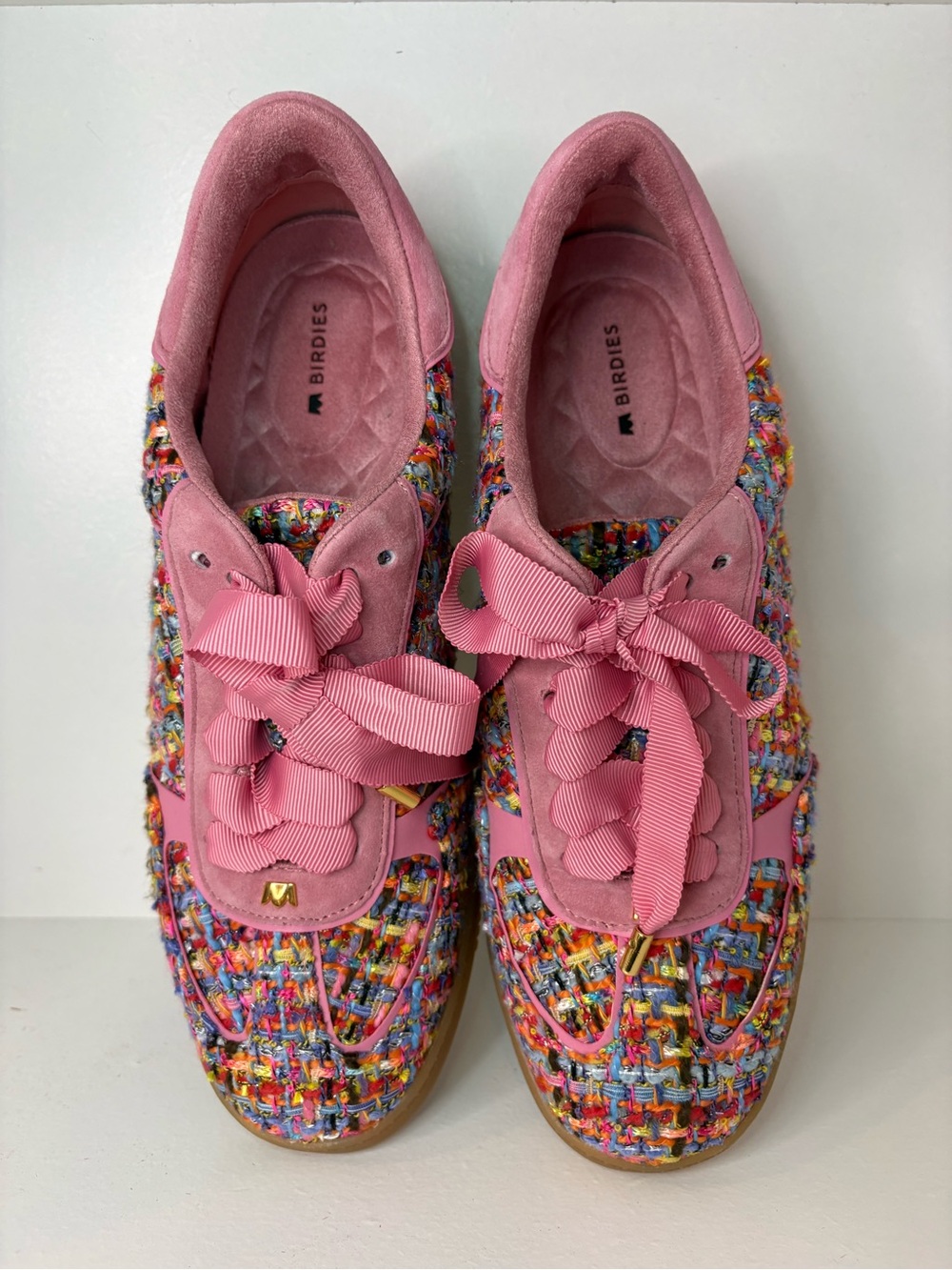 Birdies Pink Tweed Ribbon-Lace Sneakers